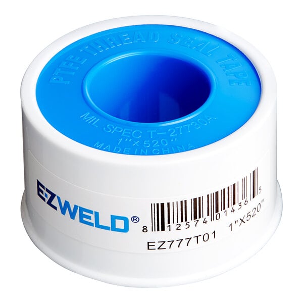 A roll of blue and white E-Z Weld heavy-duty PTFE tape with blue accents.