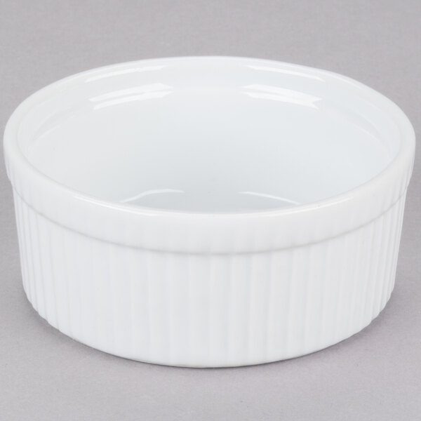 A white CAC China fluted souffle bowl.