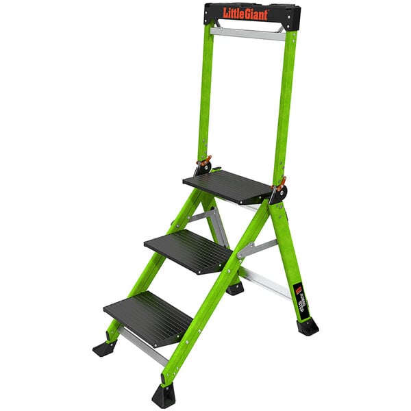 A green and black Little Giant Jumbo Step 2-step ladder with handrail.