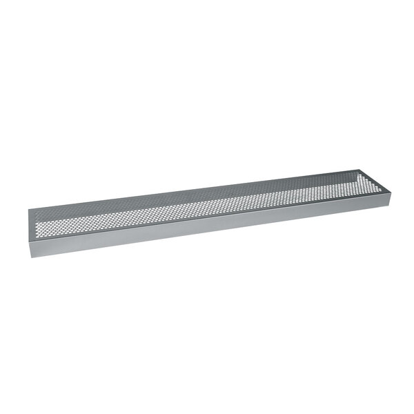 A long rectangular metal tray with holes.