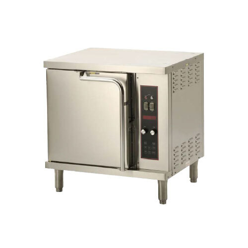 A stainless steel Wells half size countertop convection oven with a silver door.