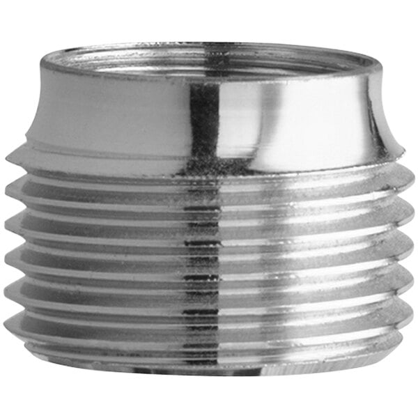 A silver metal Chicago Faucets threaded pipe fitting with a black stripe.
