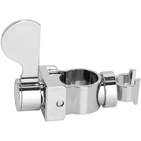 A silver metal Chicago Faucets clamp with a handle.