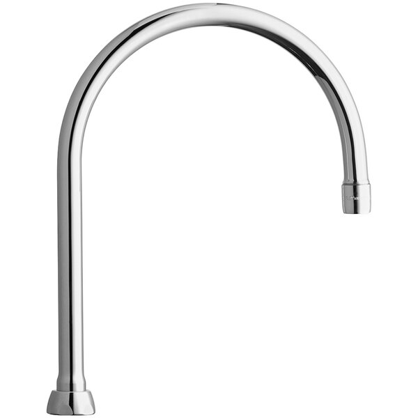 A silver Chicago Faucets gooseneck spout with a curved handle.