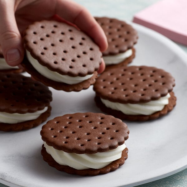 A BoDeans chocolate cookie wafer with cream filling.