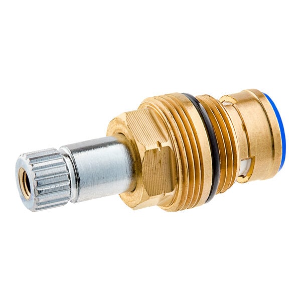 A Regency cold ceramic faucet cartridge with brass and blue and gold metal fittings.