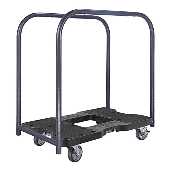 A black Snap-Loc panel cart with wheels.