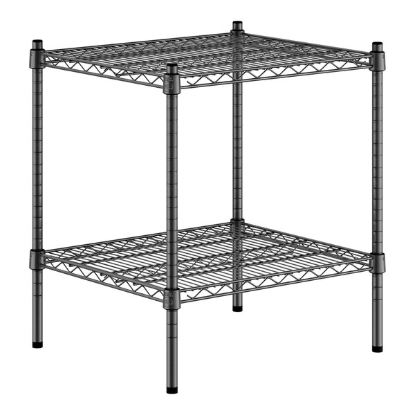 A black metal Regency wire shelving kit with two shelves.