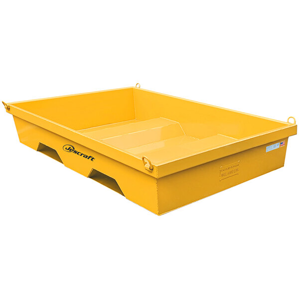 A yellow plastic Jescraft washout pan with black text.