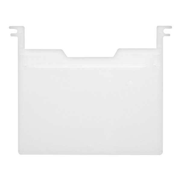 A white plastic Quantum label holder with two holes.