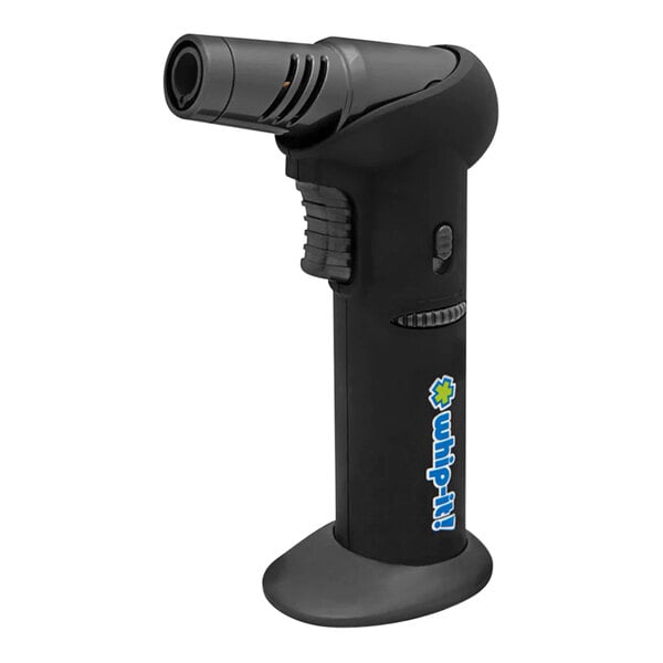A black Whip-It butane torch with a round handle and blue logo.
