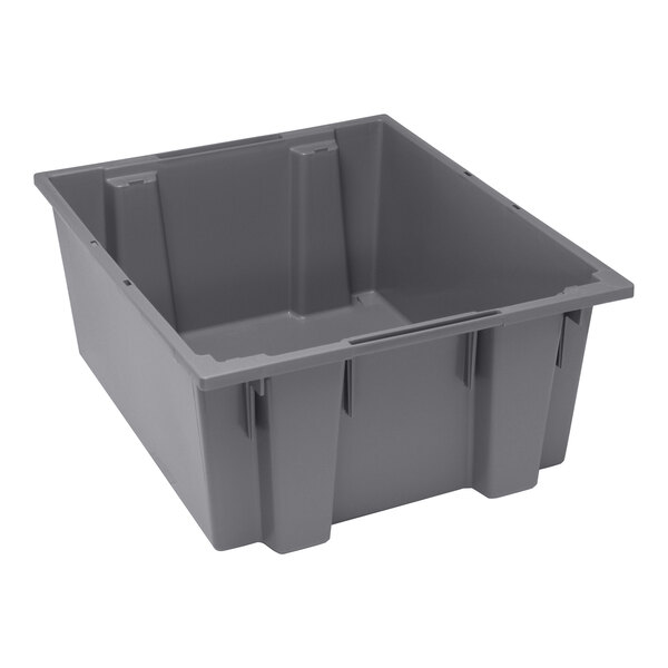 A grey Quantum stack and nest tote with two compartments and handles.
