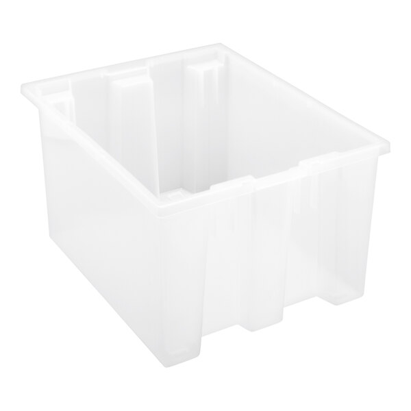 A clear plastic container with a white bottom and black border.