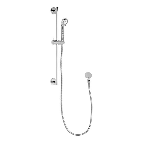 A Chicago Faucets wall-mounted shower hand spray with a hose and slide bar.