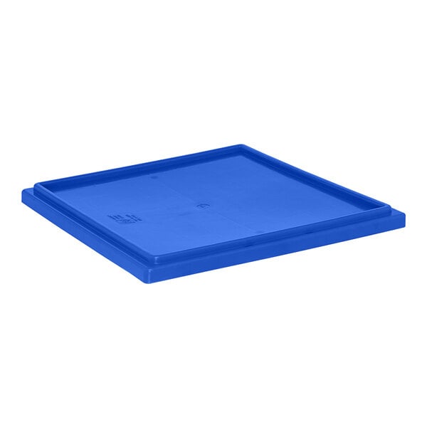 A blue plastic Quantum lid for stack and nest totes.