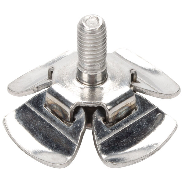 A metal Waring butterfly agitator with a metal screw and nut.
