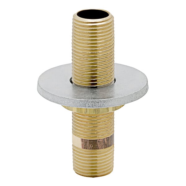 A gold and silver cylindrical metal Chicago Faucets shank assembly with a round metal ring.