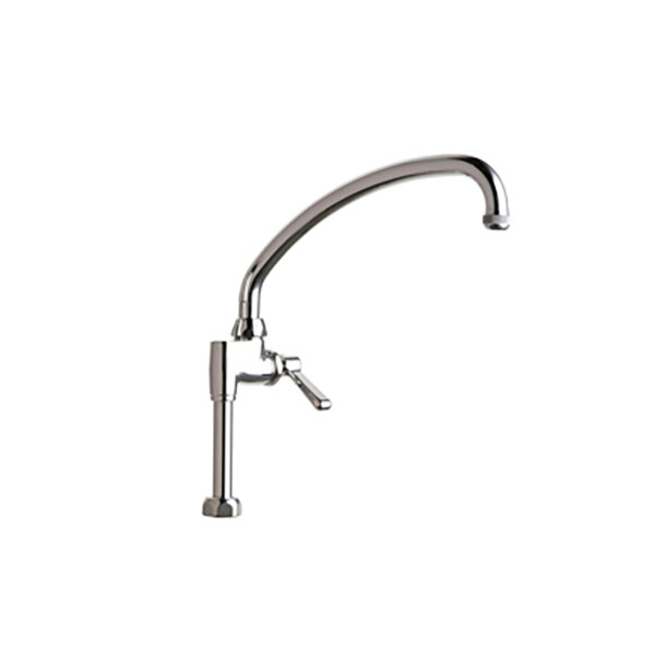 A silver Chicago Faucets Adapta faucet with a curved handle.