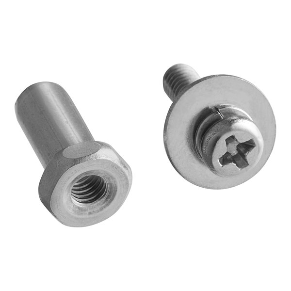 A close-up of two screws with nuts.