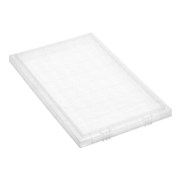A clear plastic lid for Quantum stack and nest totes.