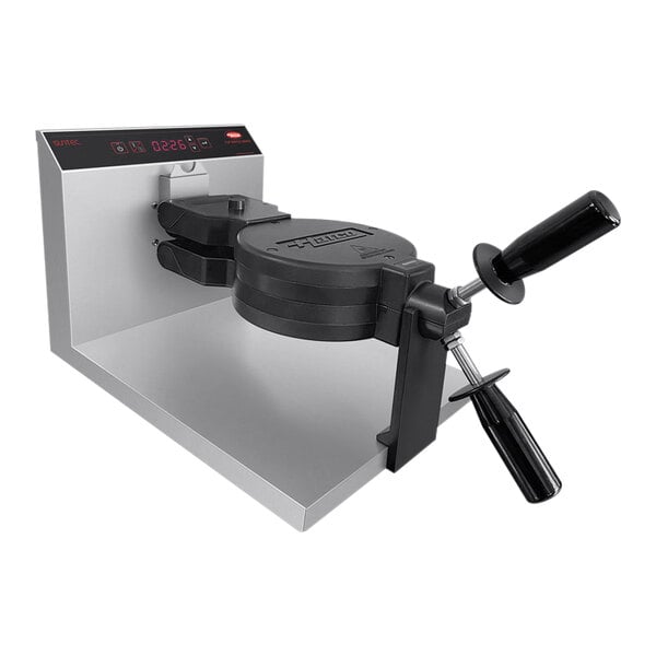 A Hatco Suntec commercial Belgian waffle maker with a black handle.