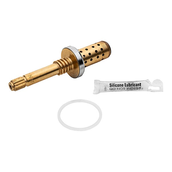 A Zurn valve stem repair kit with gold and white plastic parts.