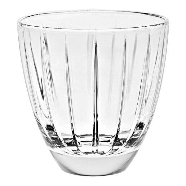 A clear Vidivi Accademia double old fashioned glass with a ribbed rim.