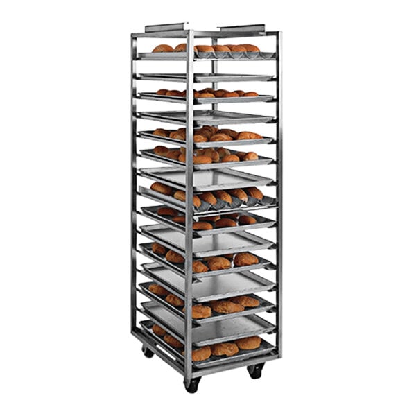 A Doyon roll-in rack holding 20 pans of bread.
