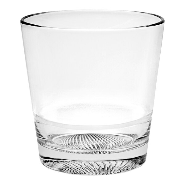 A Vidivi Prisma stackable rocks glass with a swirl pattern.