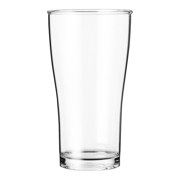 A clear Palm Club Tritan plastic beer glass on a white background.