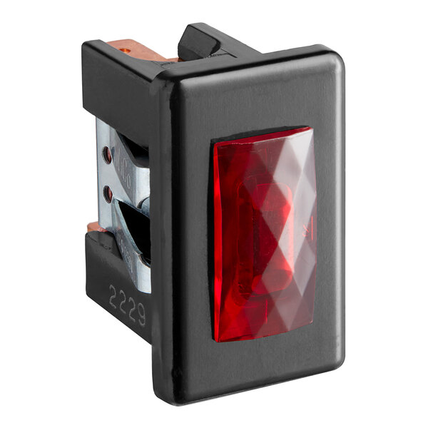 A black rectangular object with a red indicator light.
