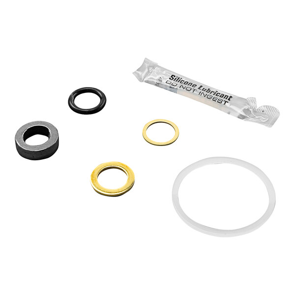 A Zurn valve seal repair kit with rubber seals and washers.