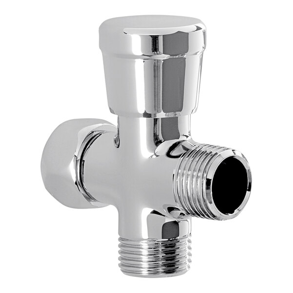 A shiny chrome plated Zurn supply elbow for a shower.