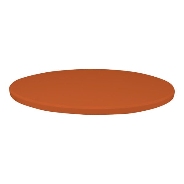A close-up of a round tangerine Perfect Tables table top with a microtexture.