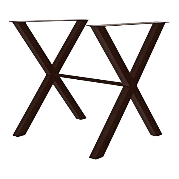 A black metal x-shaped bar height table base.