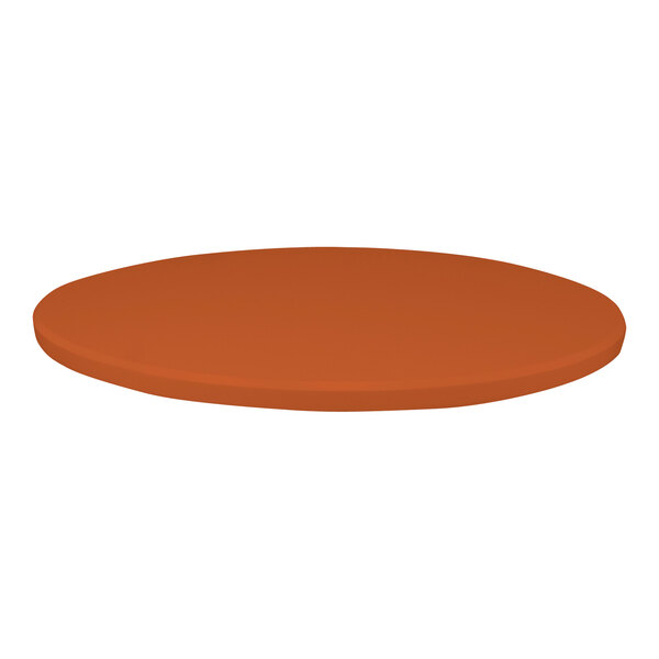 A close-up of a 30" round tangerine Perfect Tables microtexture table top.