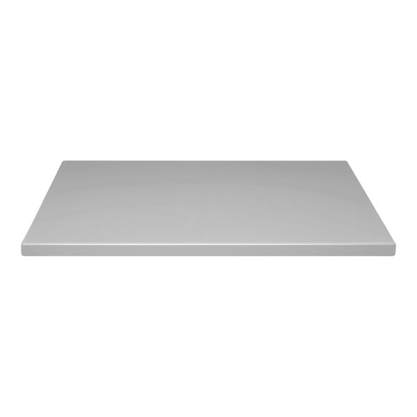 A rectangular stone gray table top with a black border.
