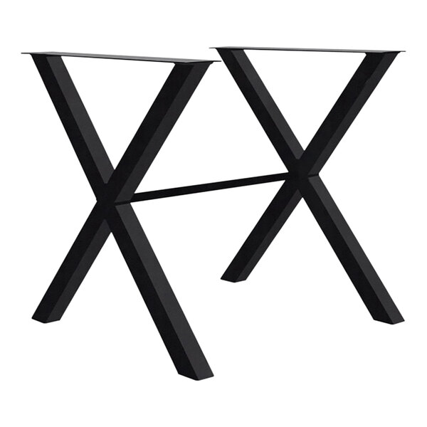 A pair of black x legs for a Perfect Tables outdoor table.