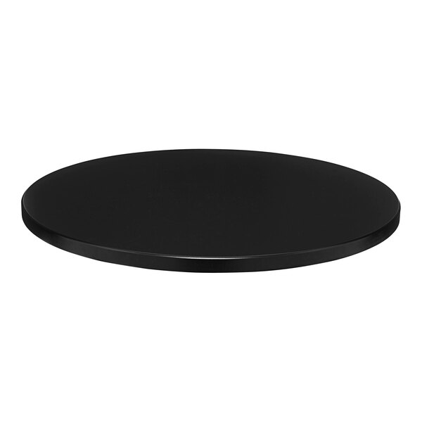 A Perfect Tables 24" black round microtexture leather table top on a table with a white background.