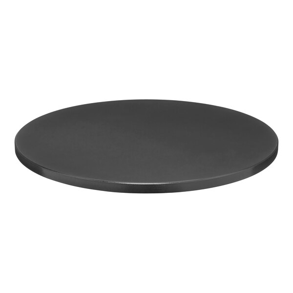 A black circular Perfect Tables hammertone table top.