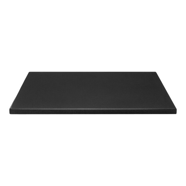 A black rectangular Perfect Tables indoor table top with a smooth black surface and gold sparkles.