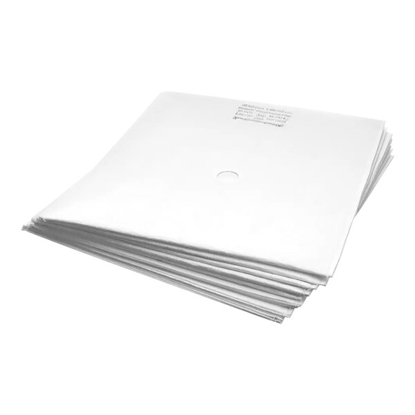 A stack of white Oil Solutions Group Masterfil reusable filter paper.