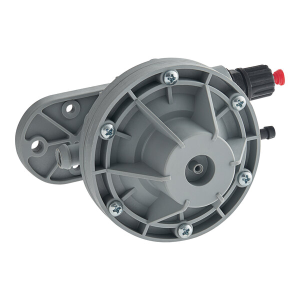 A grey circular Rinse Aid Pump for Main Street Equipment dishwashers with screws.