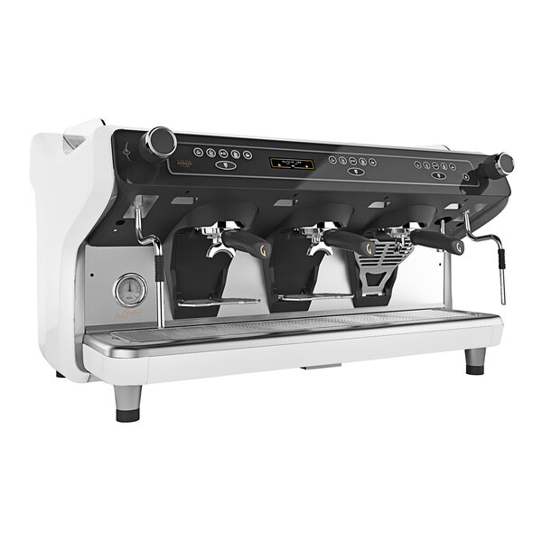 A white and black Gaggia La Giusta 3 Group Automatic Tall Espresso Machine.
