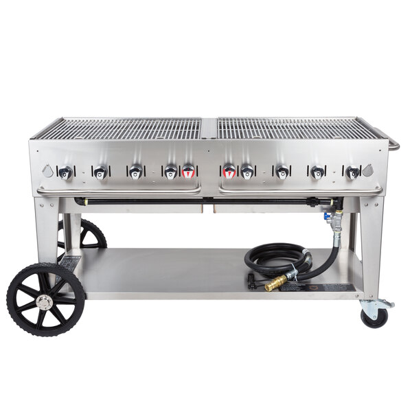 A Crown Verity MCB-60 natural gas grill on wheels.