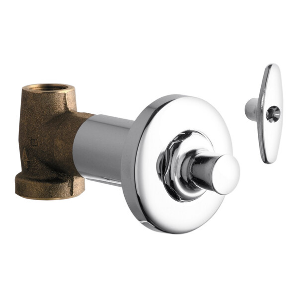 A Chicago Faucets chrome plated remote straight water valve.