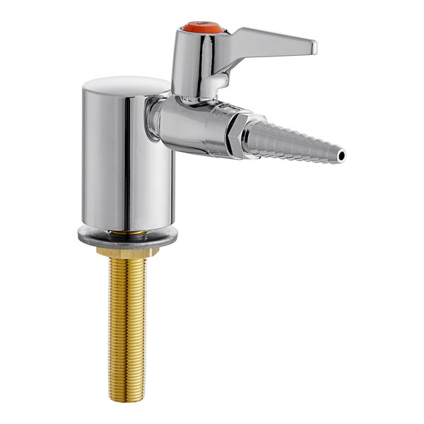A silver Chicago Faucets laboratory turret with a yellow handle.