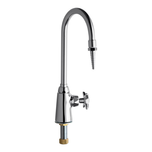 A Chicago Faucets laboratory faucet with a metal handle and screw.