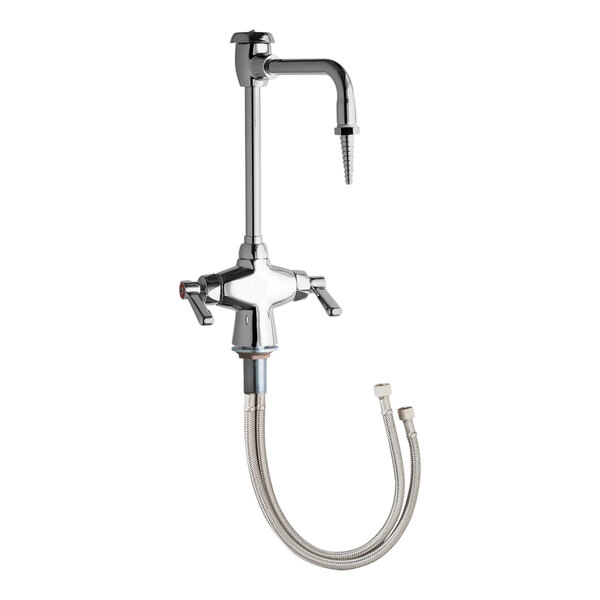 A Chicago Faucets deck-mounted laboratory faucet with a rigid/swing gooseneck spout.