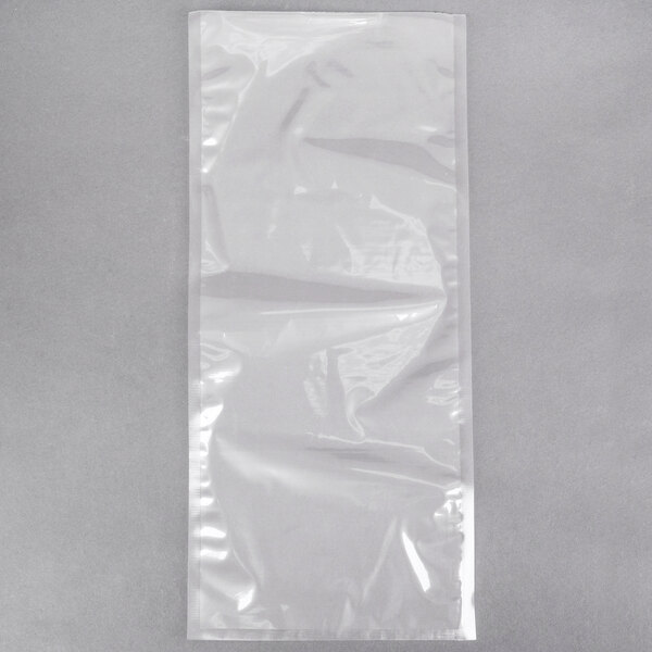 A close-up of a clear plastic ARY VacMaster vacuum packaging bag.